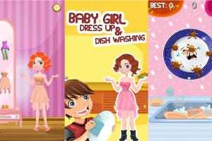Girl Dress Up and Dishwashing